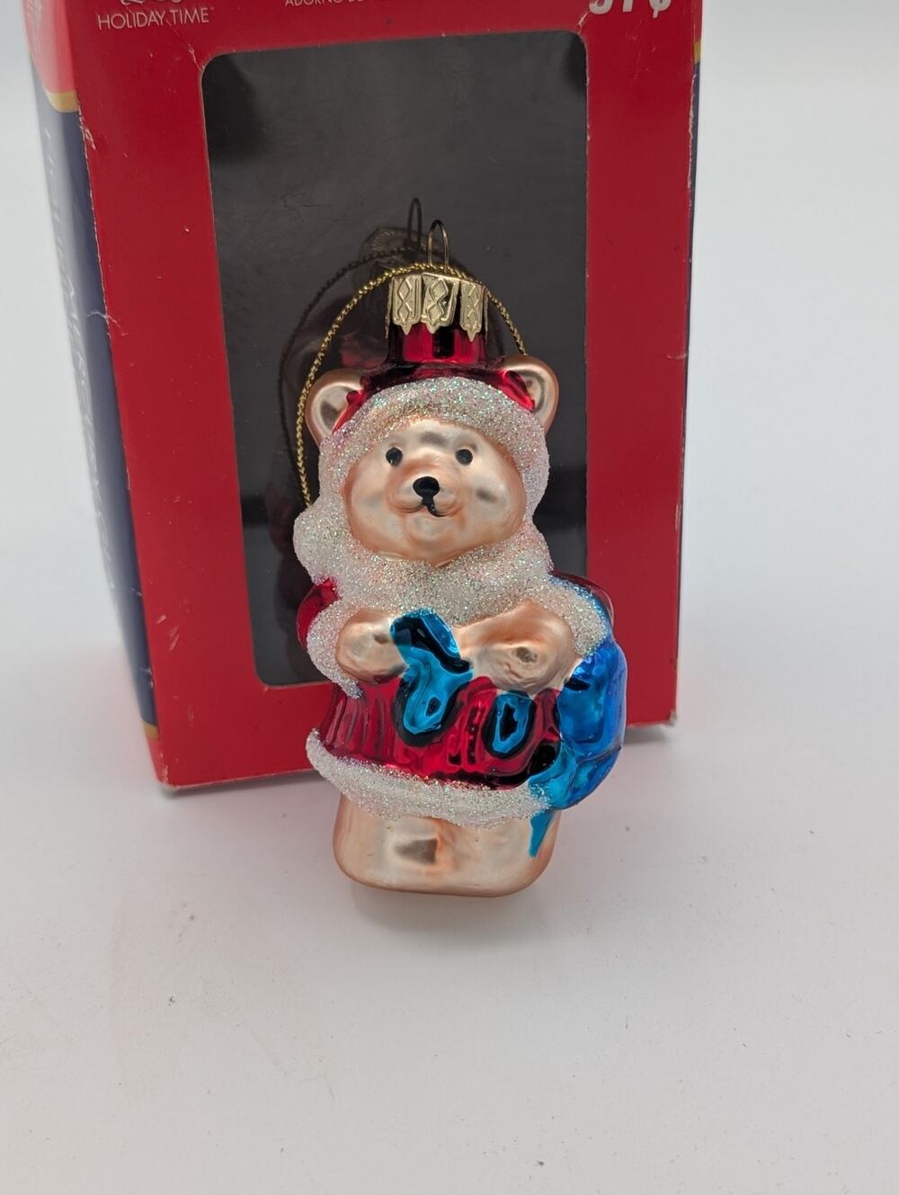 Holiday Time Mercury Glass Figurine Ornament Santa Bear Preowned Original Box